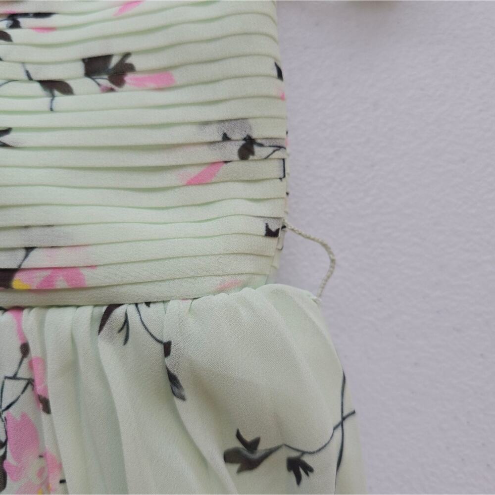 MS Self-Portrait Green Floral Pleat Mini Dress Women Size 2 NWT Sweetheart Cute - Picture 12 of 15